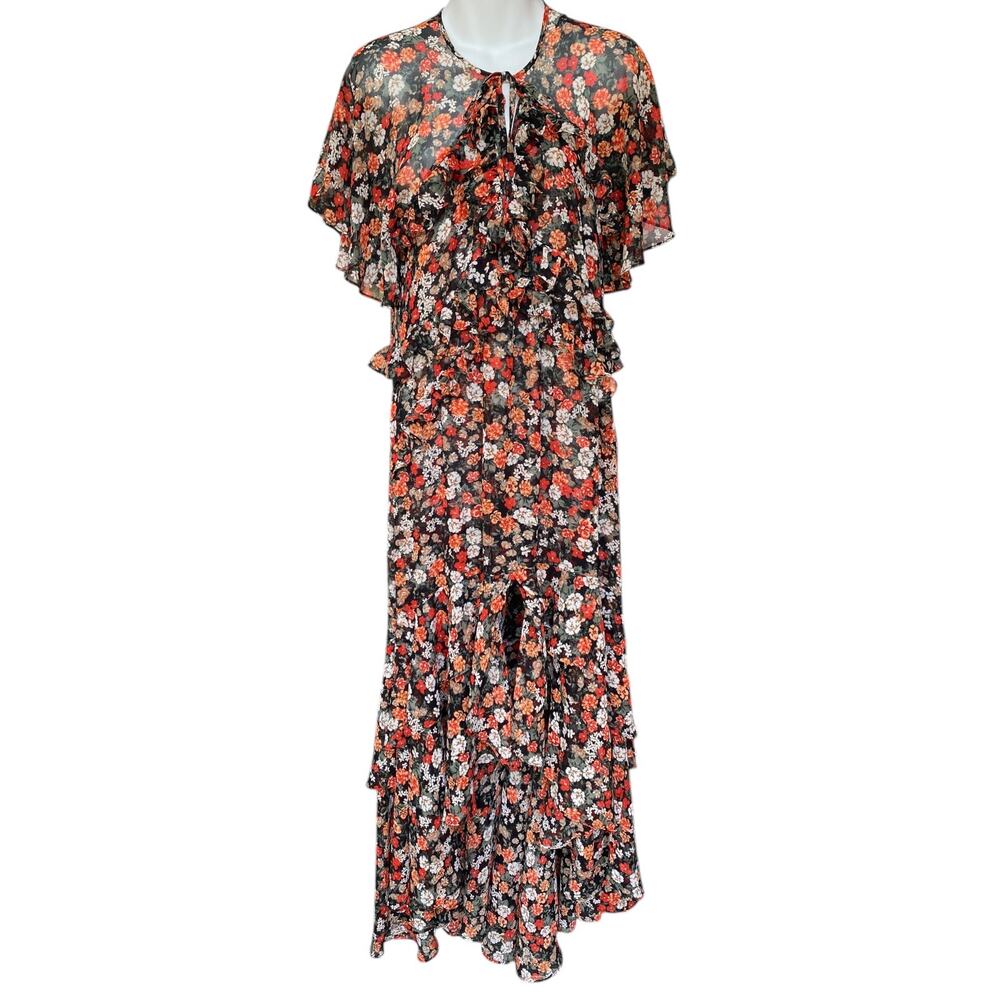 MISA LA Katarina Safari Ruffle Butterfly Sleeve Boho Sz Small Floral Maxi Dress